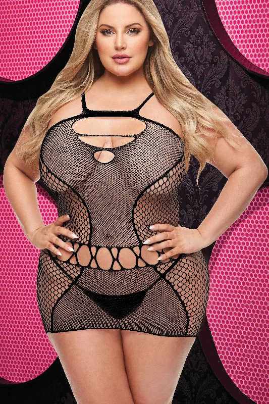 Sexy Fishnet Mini Dress  | Plus Size Comfortable Polka Dot Mini Dress