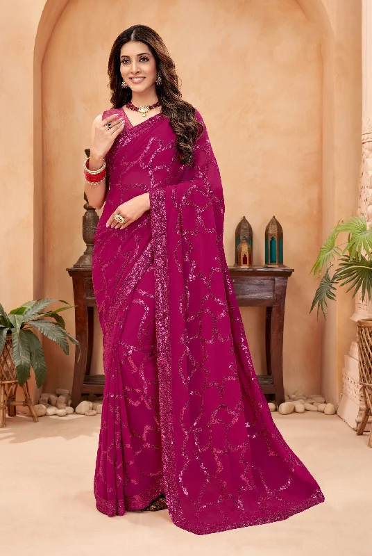 Jyoti Fashion Women's Pink Faux Blooming Sequins Work Designer Saree with Blouse Smart Casual Blouse Jyoti Fashion Women's Pink Faux Blooming Sequins Work Designer Saree with Blouse Smart Casual Blouse