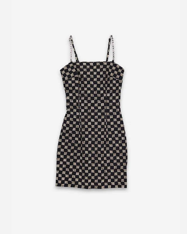 Monogram Spaghetti Mini Dress Black/ Beige Elegant Velvet Mini Dress