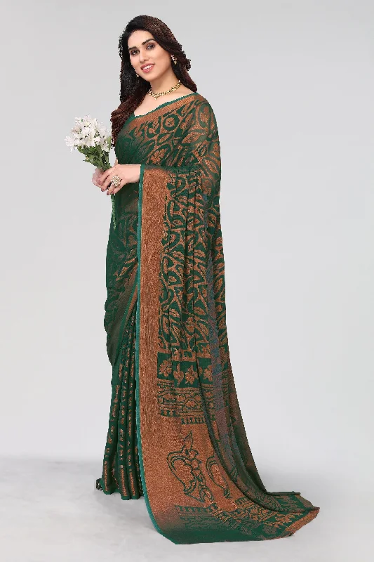 NOZ2TOZ Women Party Wear Printed Brasso Chiffon Saree with Unstitched Blouse - Bottle Green Oversized Silk Blouse NOZ2TOZ Women Party Wear Printed Brasso Chiffon Saree with Unstitched Blouse - Bottle Green Oversized Silk Blouse