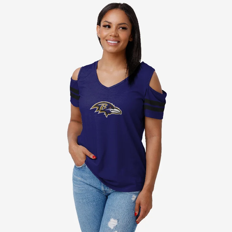 Baltimore Ravens Womens Cold Shoulder T-Shirt-- Casual Formal Business