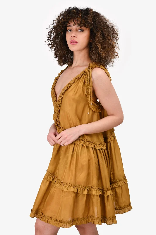 Zimmerman Gold Tiered Sleeveless Mini Dress Size 2 Fashionable Polka Dot Mini Dress