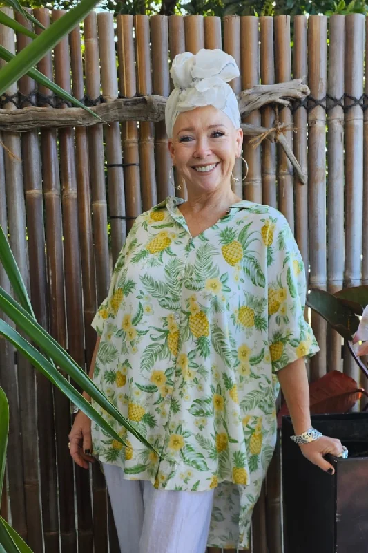 Iris Maxi Pina Colada Pineapple Hibiscus Short Summer Blouse Versatile Layering Blouse Iris Maxi Pina Colada Pineapple Hibiscus Short Summer Blouse Versatile Layering Blouse