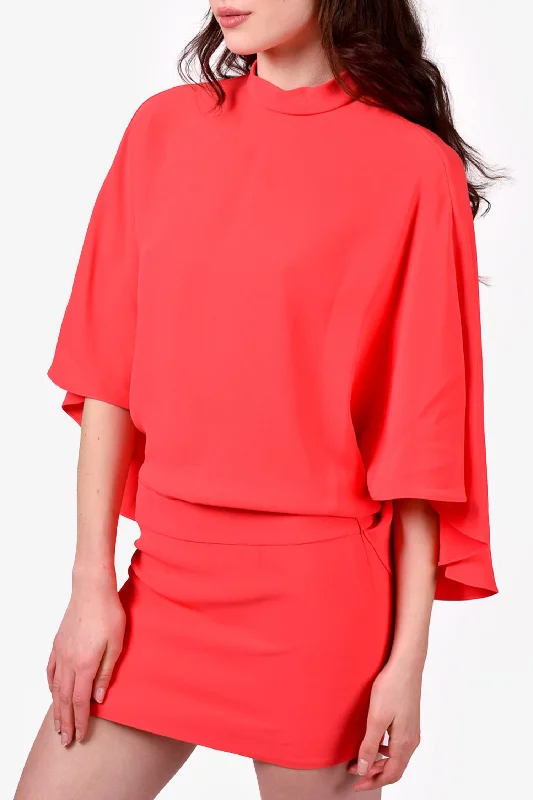 Gucci Red Silk Mock Neck Mini Dress Size 38 Comfortable Ruffle Mini Dress