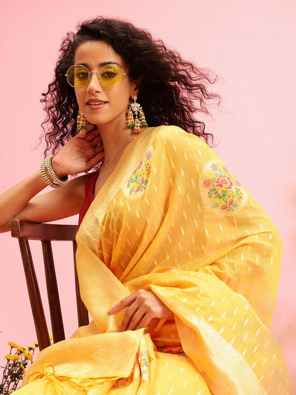 Mustard Cotton Woven Thread Floral Saree with Unstitched Blouse - Hiral Fashion Stretchy Fitted Blouse Mustard Cotton Woven Thread Floral Saree with Unstitched Blouse - Hiral Fashion Stretchy Fitted Blouse