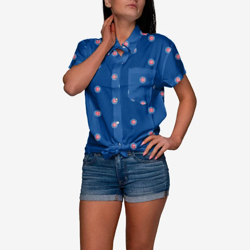 Chicago Cubs Logo Blast Womens Button Up Shirt-- Chenille Blend Fleece Blend Nylon Blend Chicago Cubs Logo Blast Womens Button Up Shirt-- Chenille Blend Fleece Blend Nylon Blend