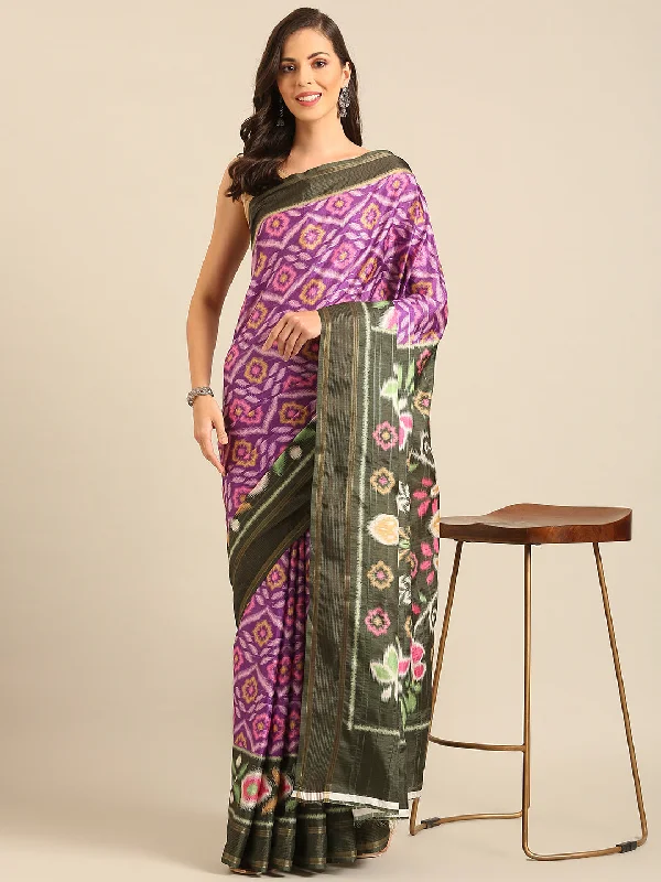 Women Purple Cotton Saree With Un Stitched Blouse - Aanika Flowy Bohemian Blouse