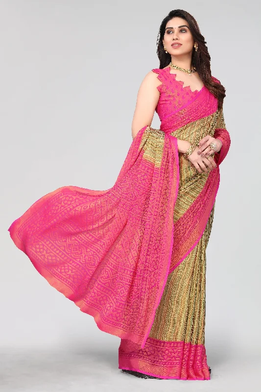 NOZ2TOZ Women Party Wear Printed Brasso Chiffon Saree with Unstitched Blouse - Pink Embellished Collar Blouse NOZ2TOZ Women Party Wear Printed Brasso Chiffon Saree with Unstitched Blouse - Pink Embellished Collar Blouse