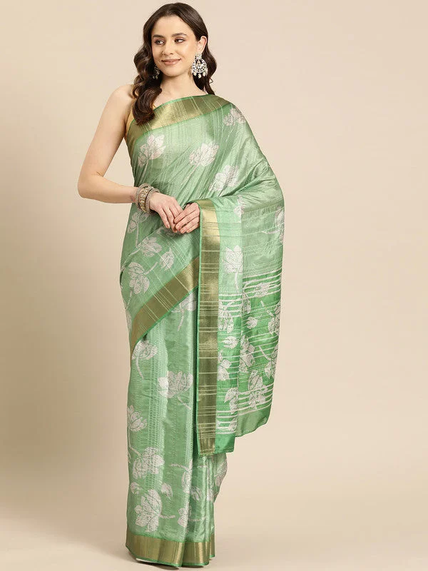 Green Silk Blend Digital Print Floral Saree with Unstitched Blouse - Hiral Fashion Floral Print Blouse Green Silk Blend Digital Print Floral Saree with Unstitched Blouse - Hiral Fashion Floral Print Blouse