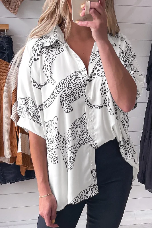 Beige Cheetah Shirt-- Denim Fabric Leather Fabric Suede Fabric