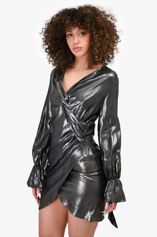 IRO Metallic Silver Mini Dress Size 36 Cozy A-Line Mini Dress