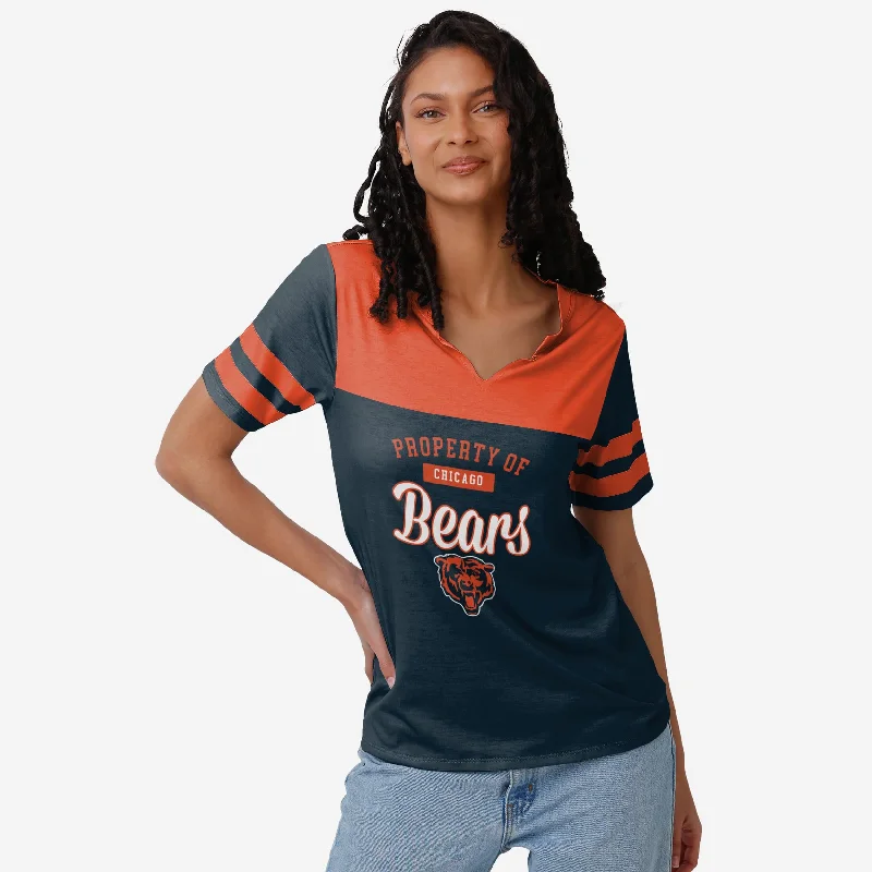 Chicago Bears Womens Team Stripe Property Of V-Neck T-Shirt-- Elegant Classic Vintage Chicago Bears Womens Team Stripe Property Of V-Neck T-Shirt-- Elegant Classic Vintage