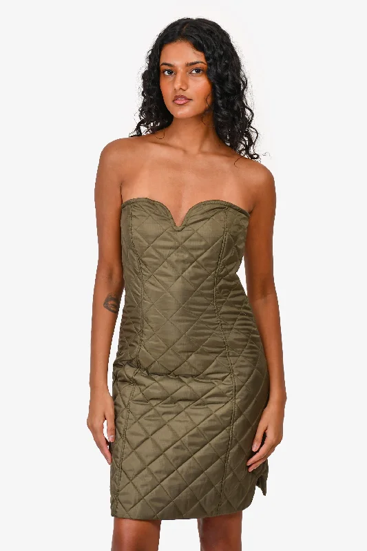 Ganni Green Quilted Nylon Sleeveless Mini Dress Size 38 Trendy Mesh Mini Dress