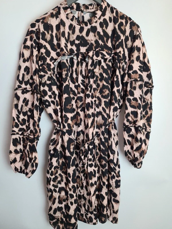 Womens Brown Animal High Neck Long Sleeve Mini Dress Size 14 **** V329 Fashionable Lace-Trim Mini Dress Womens Brown Animal High Neck Long Sleeve Mini Dress Size 14 **** V329 Fashionable Lace-Trim Mini Dress