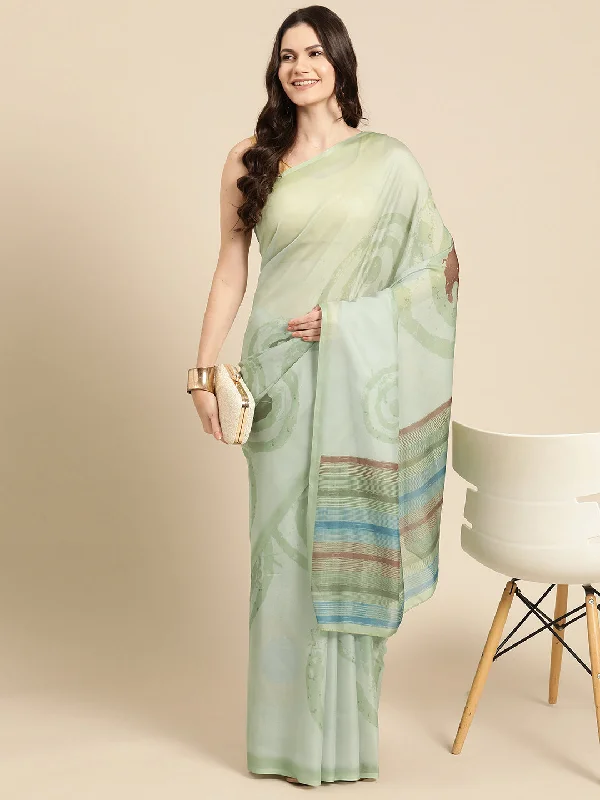 Green Silk Blend Printed Abstract Saree with Unstitched Blouse - Hiral Fashion Casual Relaxed Fit Blouse Green Silk Blend Printed Abstract Saree with Unstitched Blouse - Hiral Fashion Casual Relaxed Fit Blouse