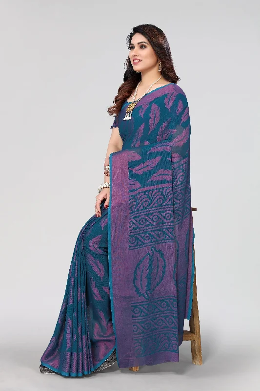 NOZ2TOZ Women Party Wear Printed Brasso Chiffon Saree with Unstitched Blouse - Rama Soft Modal Blouse NOZ2TOZ Women Party Wear Printed Brasso Chiffon Saree with Unstitched Blouse - Rama Soft Modal Blouse