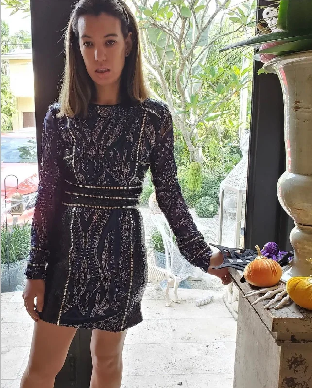 NAVY SEQUIN MINI DRESS Stylish Plaid Mini Dress