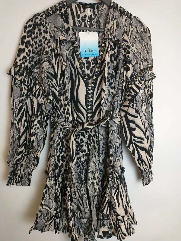 River Island Black Animal Print Tie Waist Mini Dress Size XSmall **** V209 Comfortable Shift Mini Dress River Island Black Animal Print Tie Waist Mini Dress Size XSmall **** V209 Comfortable Shift Mini Dress