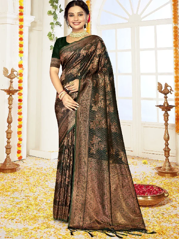Women Green Satin Silk Saree With Un Stitched Blouse - Aanika Chic Off-Shoulder Blouse Women Green Satin Silk Saree With Un Stitched Blouse - Aanika Chic Off-Shoulder Blouse