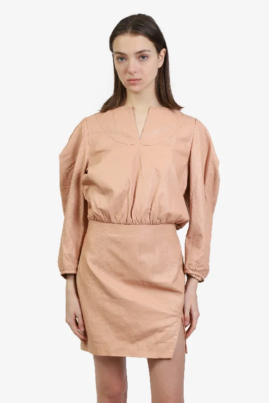Off-White Pink Leather Mini Dress Size 40 Elegant Floral-Print Mini Dress