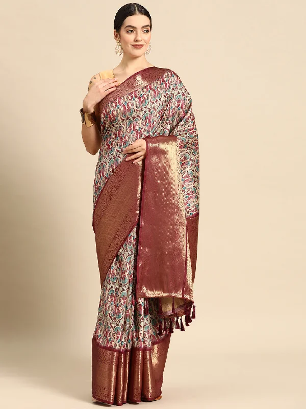 Off White Kanchipuram Silk Digital Print Paisely Saree with Unstitched Blouse - Hiral Fashion Asymmetric Hem Blouse Off White Kanchipuram Silk Digital Print Paisely Saree with Unstitched Blouse - Hiral Fashion Asymmetric Hem Blouse