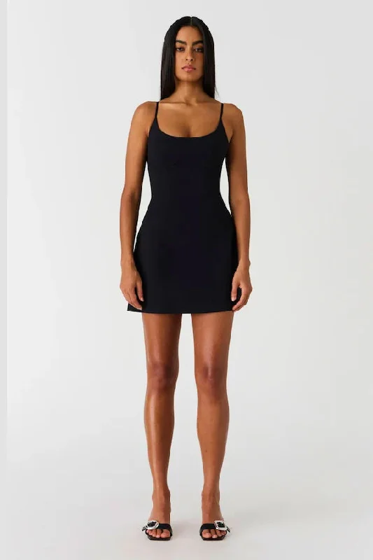 Misha Masha Mini Dress - Black Elegant Mini Dress with Pleats
