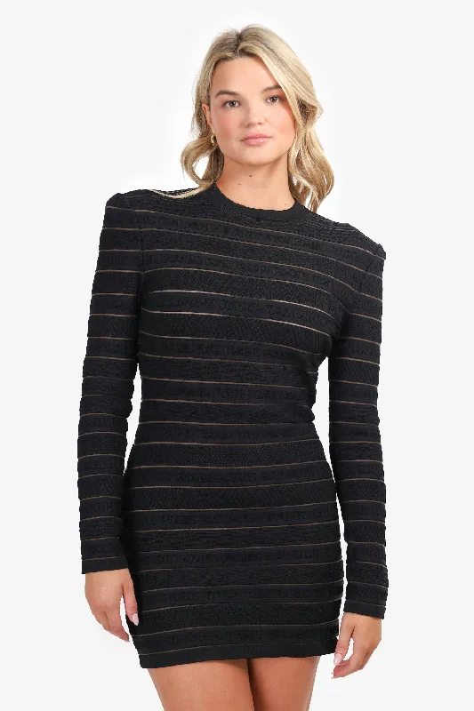 Balmain Black Logo Mesh Striped Long Sleeve Mini Dress Size 42 Trendy Off-Shoulder Dress Mini Balmain Black Logo Mesh Striped Long Sleeve Mini Dress Size 42 Trendy Off-Shoulder Dress Mini