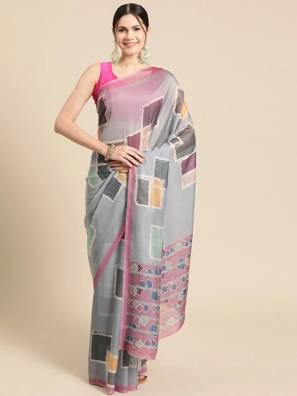 Multicolor Silk Blend Printed Abstract Saree with Unstitched Blouse - Hiral Fashion Boho Printed Blouse Multicolor Silk Blend Printed Abstract Saree with Unstitched Blouse - Hiral Fashion Boho Printed Blouse