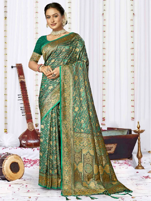 Women Teal Blue Satin Silk Saree With Un Stitched Blouse - Aanika Chic Square Blouse Women Teal Blue Satin Silk Saree With Un Stitched Blouse - Aanika Chic Square Blouse