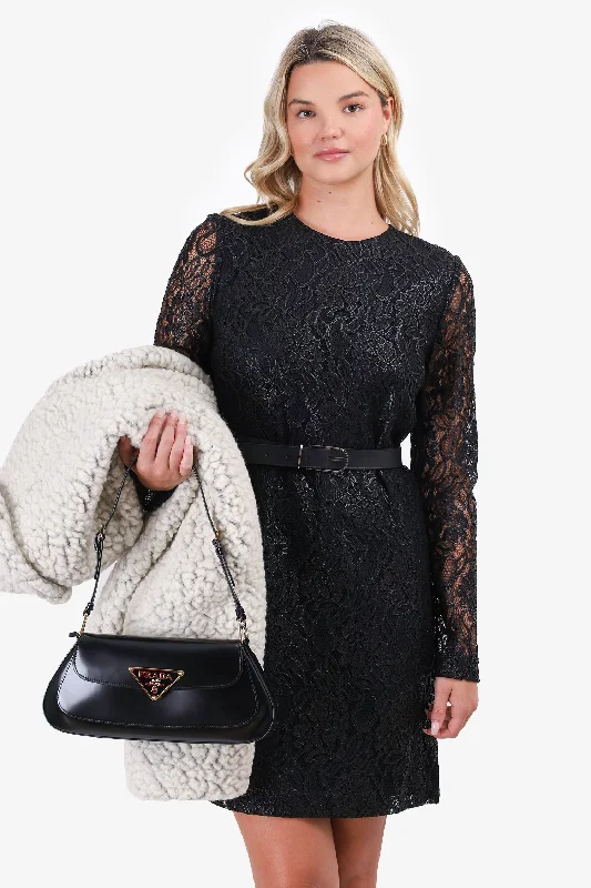 MSGM Black Lace Long Sleeve Mini Dress Size 44 Chic Bohemian Mini Dress