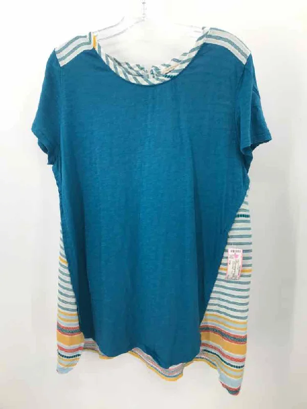Pre-Owned Soft Surroundings Blue Size Large T-shirt-- Houndstooth Herringbone Solid