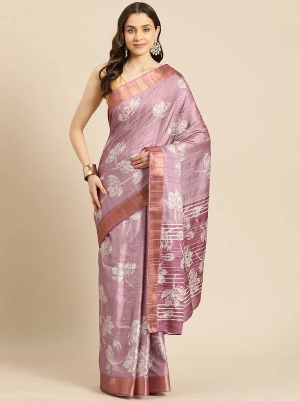 Purple Silk Blend Digital Print Floral Saree with Unstitched Blouse - Hiral Fashion Feminine Tie Blouse Purple Silk Blend Digital Print Floral Saree with Unstitched Blouse - Hiral Fashion Feminine Tie Blouse