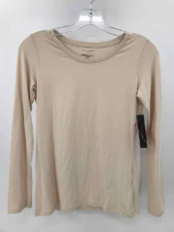 Pre-Owned Tahari Tan Size XS Long Sleeve T-shirt-- Mesh Fabric Canvas Fabric Denim Fabric