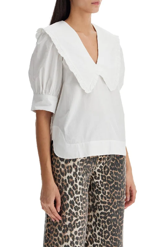 Ganni Blouse With Exaggerated Collar And Ruffle Bell Sleeve Blouse
