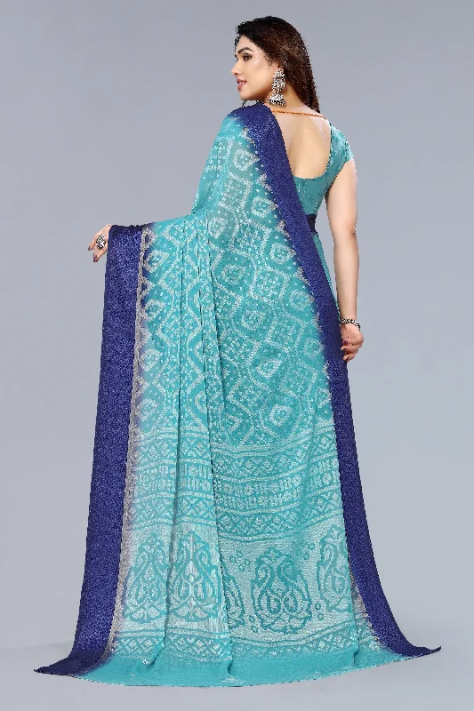NOZ2TOZ Women Party Wear Printed Brasso Chiffon Saree with Unstitched Blouse - Rama Sleeveless Summer Blouse NOZ2TOZ Women Party Wear Printed Brasso Chiffon Saree with Unstitched Blouse - Rama Sleeveless Summer Blouse