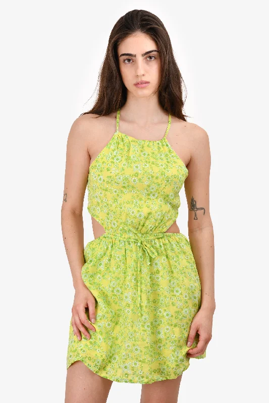Faithfull The Brand Green Floral Halter Neck Mini Dress Size XS Trendy A-Line Mini Dress Faithfull The Brand Green Floral Halter Neck Mini Dress Size XS Trendy A-Line Mini Dress