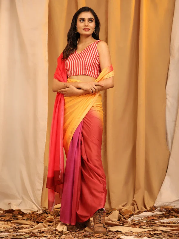 Multicolor Silk Blend Printed Solid Saree with Unstitched Blouse - Hiral Fashion Silky Tunic Blouse Multicolor Silk Blend Printed Solid Saree with Unstitched Blouse - Hiral Fashion Silky Tunic Blouse
