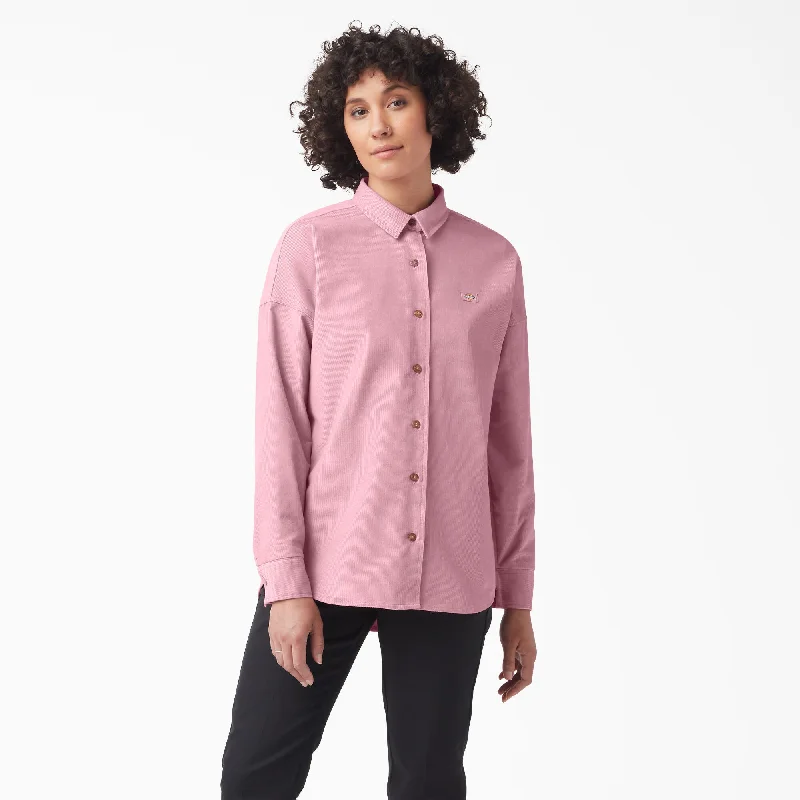Dickies Women's Halleyville Oversized Corduroy Shirt - Foxglove Pink-- Silk Blend Satin Velvet Dickies Women's Halleyville Oversized Corduroy Shirt - Foxglove Pink-- Silk Blend Satin Velvet