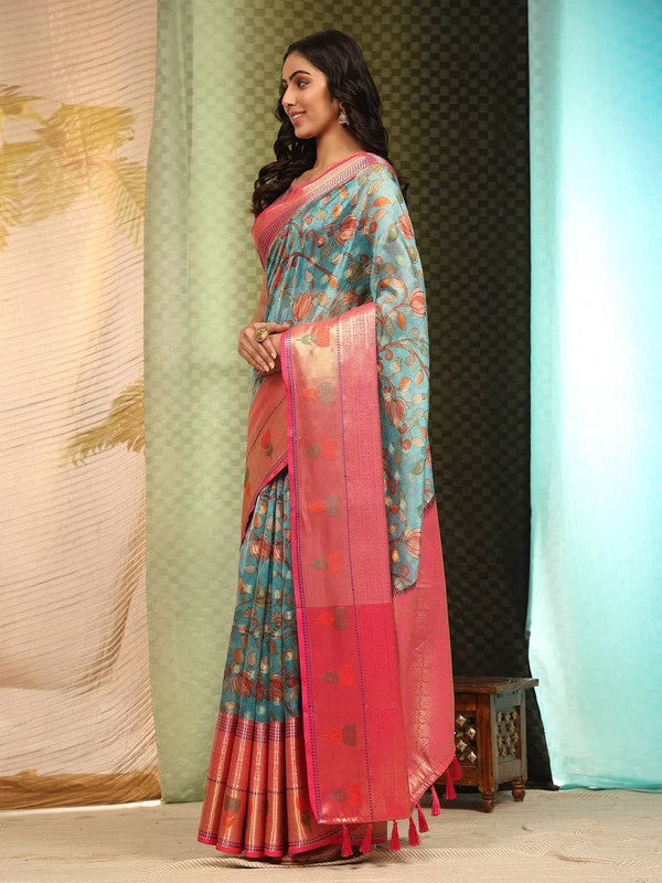 Blue Art Silk Digital Print Floral Saree with Unstitched Blouse - Hiral Fashion Chic Sleeveless Blouse Blue Art Silk Digital Print Floral Saree with Unstitched Blouse - Hiral Fashion Chic Sleeveless Blouse