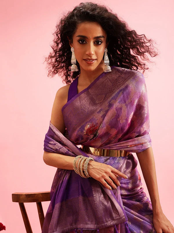 Lavender Cotton Digital Print Floral Saree with Unstitched Blouse - Hiral Fashion Frilled Cuff Blouse Lavender Cotton Digital Print Floral Saree with Unstitched Blouse - Hiral Fashion Frilled Cuff Blouse