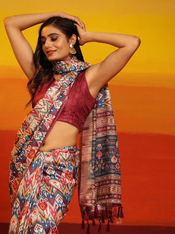 Pink Silk Blend Woven Zari Design Striped Saree with Unstitched Blouse - Hiral Fashion Soft Modal Blouse Pink Silk Blend Woven Zari Design Striped Saree with Unstitched Blouse - Hiral Fashion Soft Modal Blouse