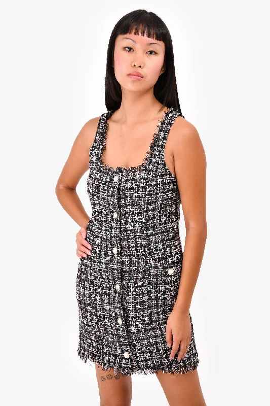 Majorelle Black/Pink Bia Tweed Mini Dress Size XS Stylish Button-Down Mini Dress