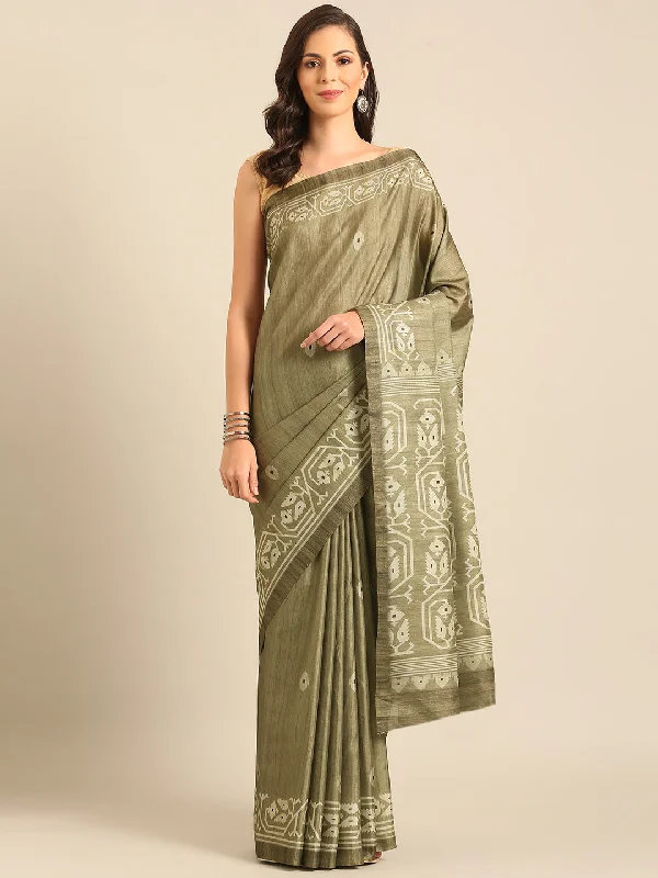Women Olive Green Cotton Saree With Un Stitched Blouse - Aanika Embroidered Cotton Blouse Women Olive Green Cotton Saree With Un Stitched Blouse - Aanika Embroidered Cotton Blouse