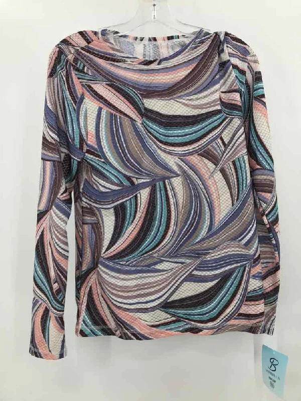 Pre-Owned Sofibella Blue Size Medium Printed T-shirt-- Zippered Buttoned Snapped