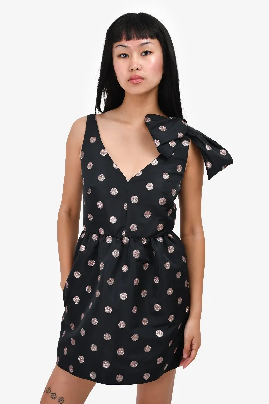 Red Valentino Black Glittery Polka Dot Bow Mini Dress Size 40 Stylish Ruffle Mini Dress Red Valentino Black Glittery Polka Dot Bow Mini Dress Size 40 Stylish Ruffle Mini Dress