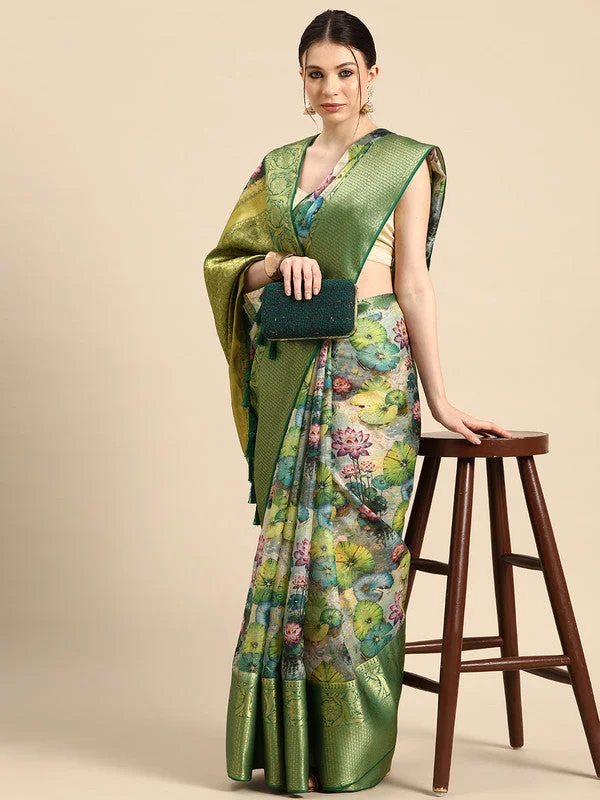 Multicolor Munga Silk Digital Print Floral Saree with Unstitched Blouse - Hiral Fashion Delicate Bow Blouse Multicolor Munga Silk Digital Print Floral Saree with Unstitched Blouse - Hiral Fashion Delicate Bow Blouse