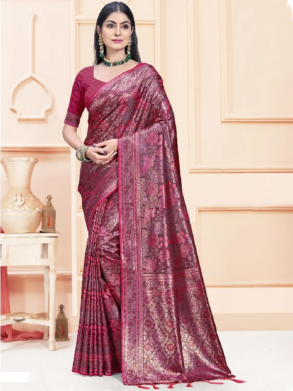 Women Rani Satin Silk Saree With Un Stitched Blouse - Aanika Soft Pastel Blouse