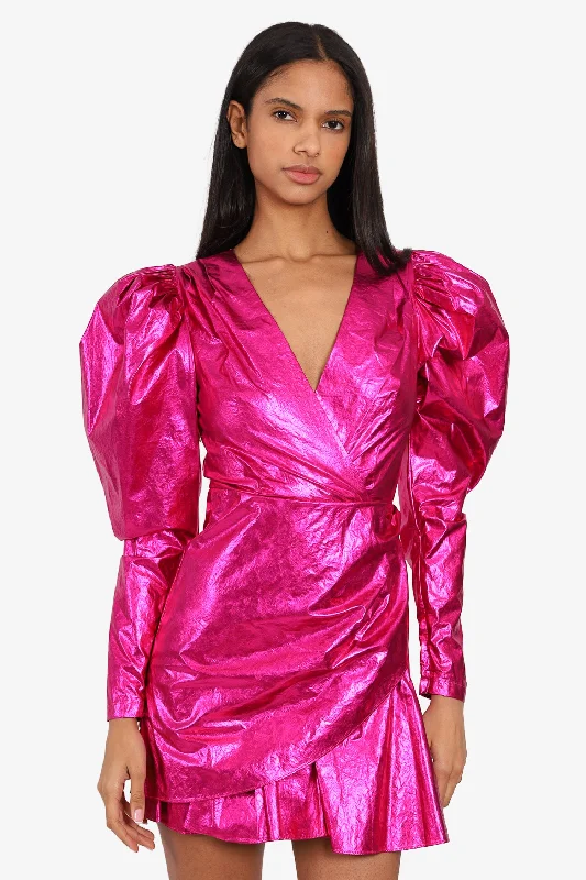 Rotate Birger Christensen Raspberry Metallic Mini Dress Size 4 Trendy Mini Dress with Belt Rotate Birger Christensen Raspberry Metallic Mini Dress Size 4 Trendy Mini Dress with Belt