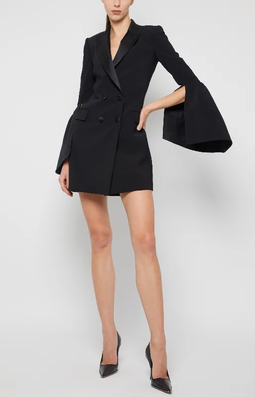 BELL SLEEVE TUXEDO MINI DRESS Fashionable Button-Front Mini Dress