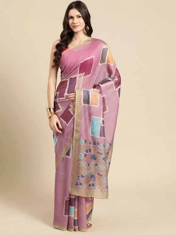 Pink Silk Blend Printed Abstract Saree with Unstitched Blouse - Hiral Fashion Embroidered Floral Blouse Pink Silk Blend Printed Abstract Saree with Unstitched Blouse - Hiral Fashion Embroidered Floral Blouse